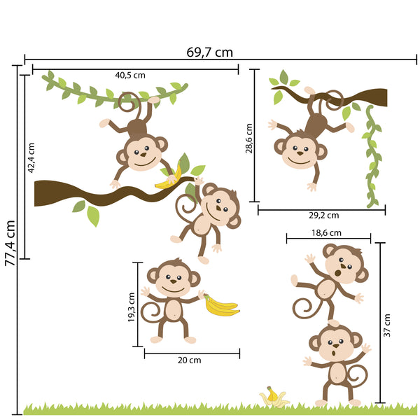 Children's Bedroom Wall Sticker Monkey Friends