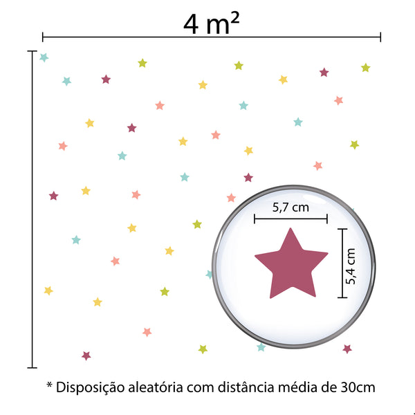 Adesivo de Parede Infantil Estrelas Coloridas 54un