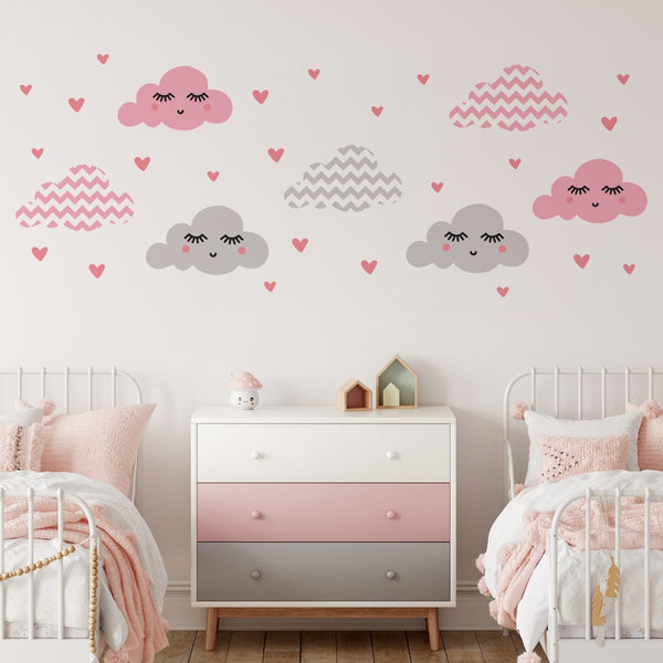 Children's Wall Sticker Pink Chevron Clouds