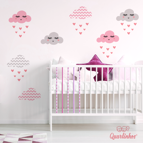 Children's Wall Sticker Pink Chevron Clouds