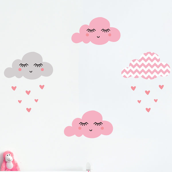 Children's Wall Sticker Pink Chevron Clouds