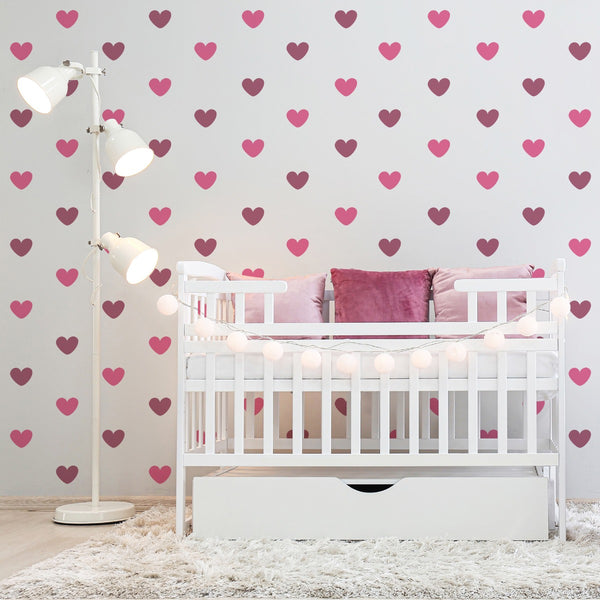 Vinil decorativo infantil em tons de coração rosa