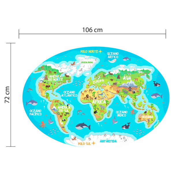 Adesivo mapa mundi infantil para quarto 106x72cm