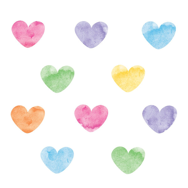 Coloured Watercolour Hearts Wall Sticker 55 un Covers 5m²