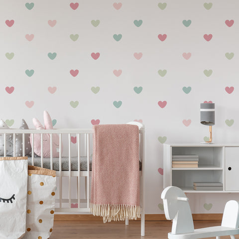 Pink and Green Hearts Wall Sticker 55un