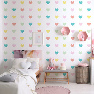 Children's Wall Sticker Colourful Hearts Pastel Tones 55un