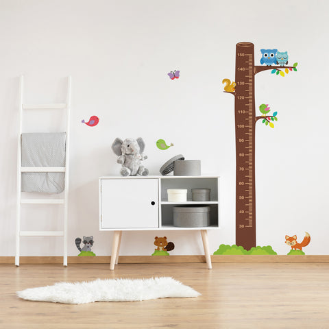 Children's Wall Sticker Ruler Tree with Owls and Birds