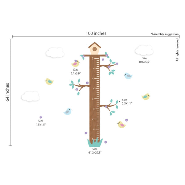 Children's Wall Sticker Ruler Birds 161cm