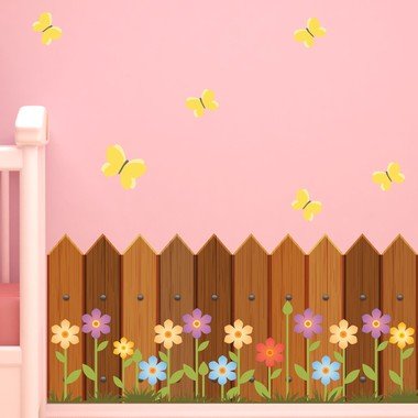 Children's Wall Sticker Wooden Fence and Flowers