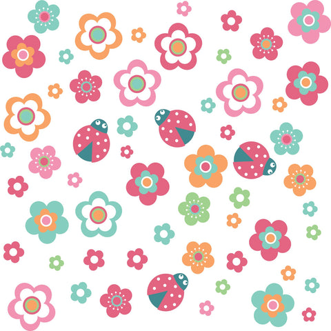 Vinil decorativo infantil joaninhas e flores