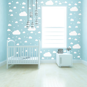 Wall Sticker White Clouds 64un and Stars 70un