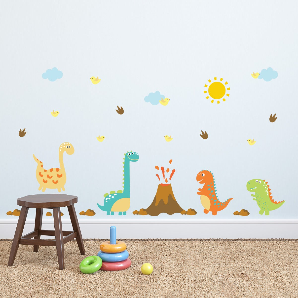 Adesivo de Parede Infantil Dinossauro e Vulcão 1m²