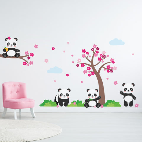 Pandas and Cherry Tree Wall Sticker