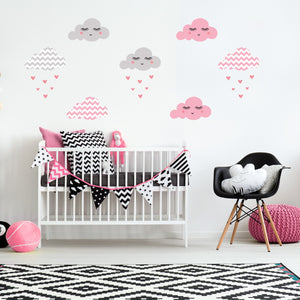 Children's Wall Sticker Pink Chevron Clouds